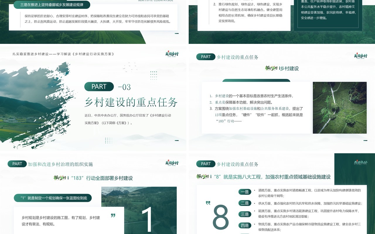 绿色简约风建设宜居宜业美丽乡村PPT模板