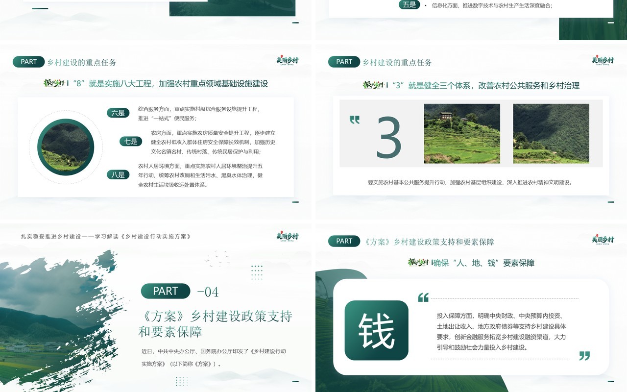 绿色简约风建设宜居宜业美丽乡村PPT模板