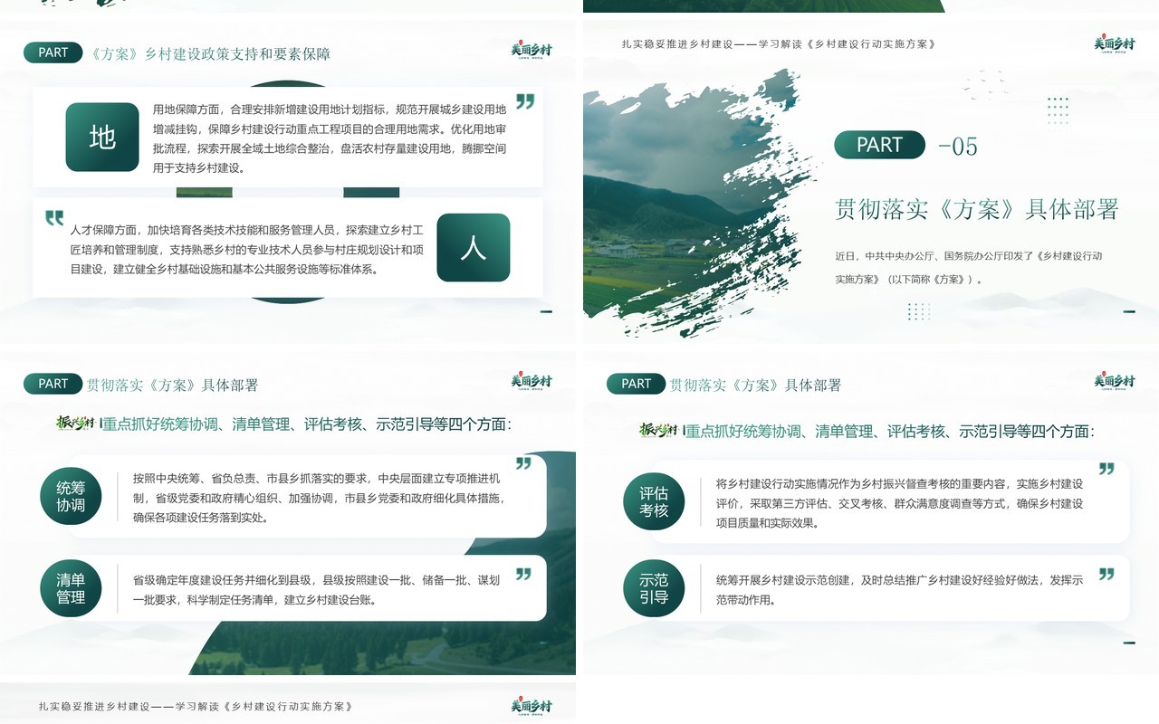 绿色简约风建设宜居宜业美丽乡村PPT模板