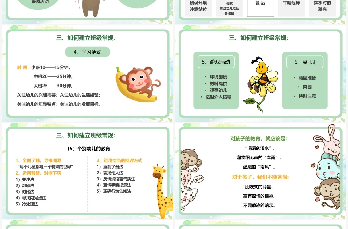 绿色卡通幼儿园班级管理动态PPT模板