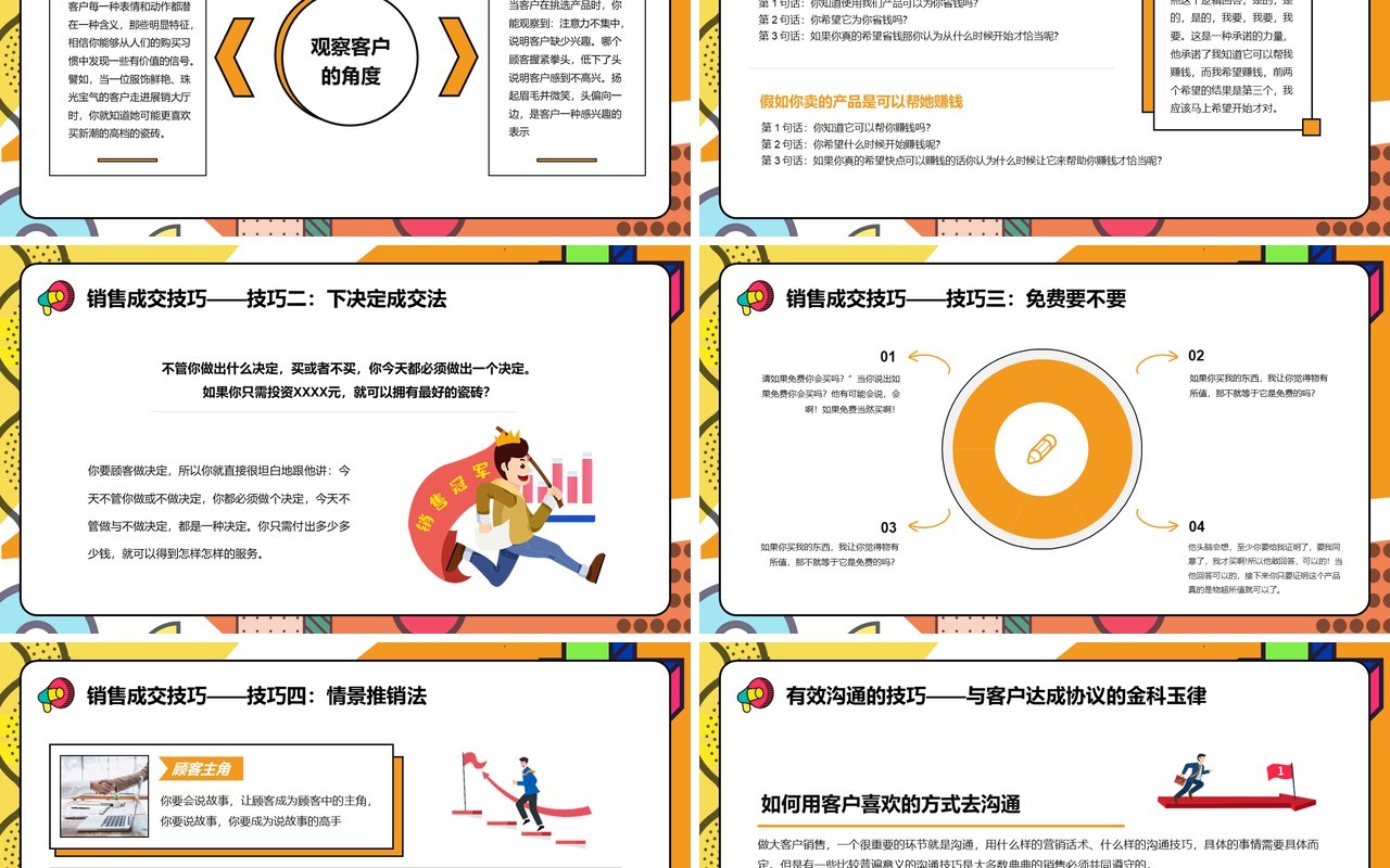 橙色孟菲斯销售人员技能培训PPT模版