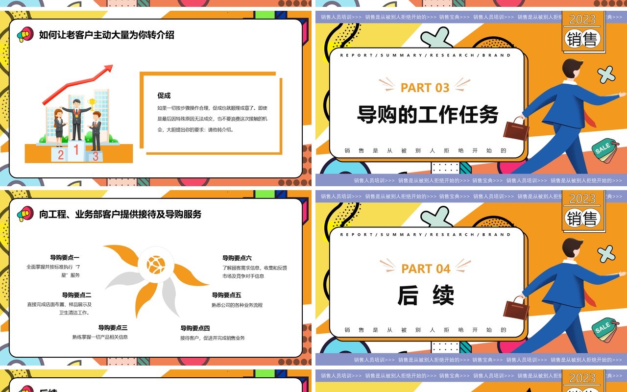 橙色孟菲斯销售人员技能培训PPT模版