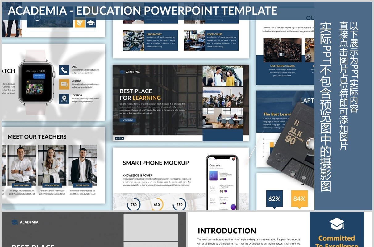 蓝色简约学术汇报PPT图片排版模板Academia - Education Powerpoint Template