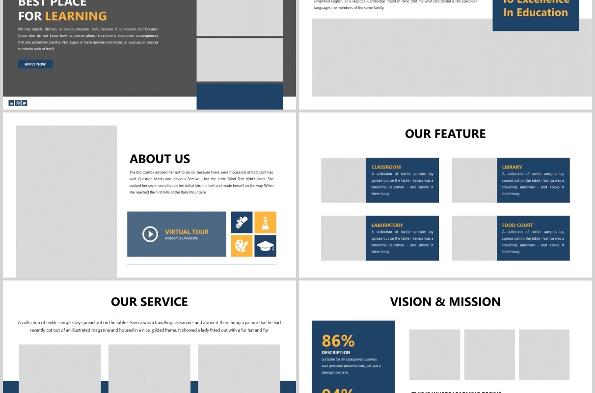 蓝色简约学术汇报PPT图片排版模板Academia - Education Powerpoint Template