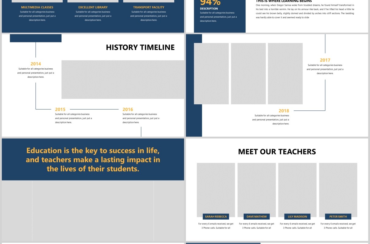 蓝色简约学术汇报PPT图片排版模板Academia - Education Powerpoint Template