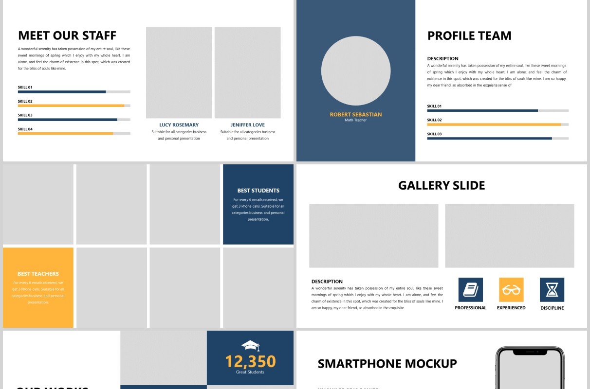 蓝色简约学术汇报PPT图片排版模板Academia - Education Powerpoint Template