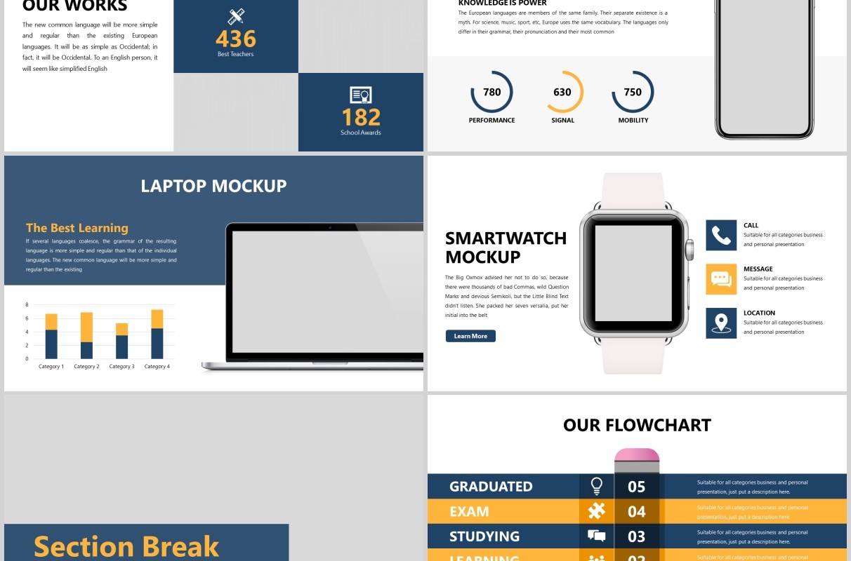 蓝色简约学术汇报PPT图片排版模板Academia - Education Powerpoint Template