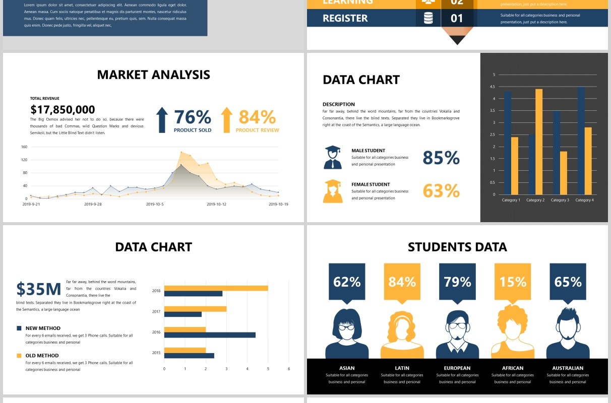 蓝色简约学术汇报PPT图片排版模板Academia - Education Powerpoint Template