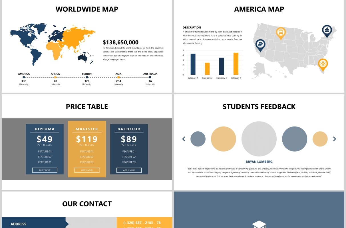 蓝色简约学术汇报PPT图片排版模板Academia - Education Powerpoint Template