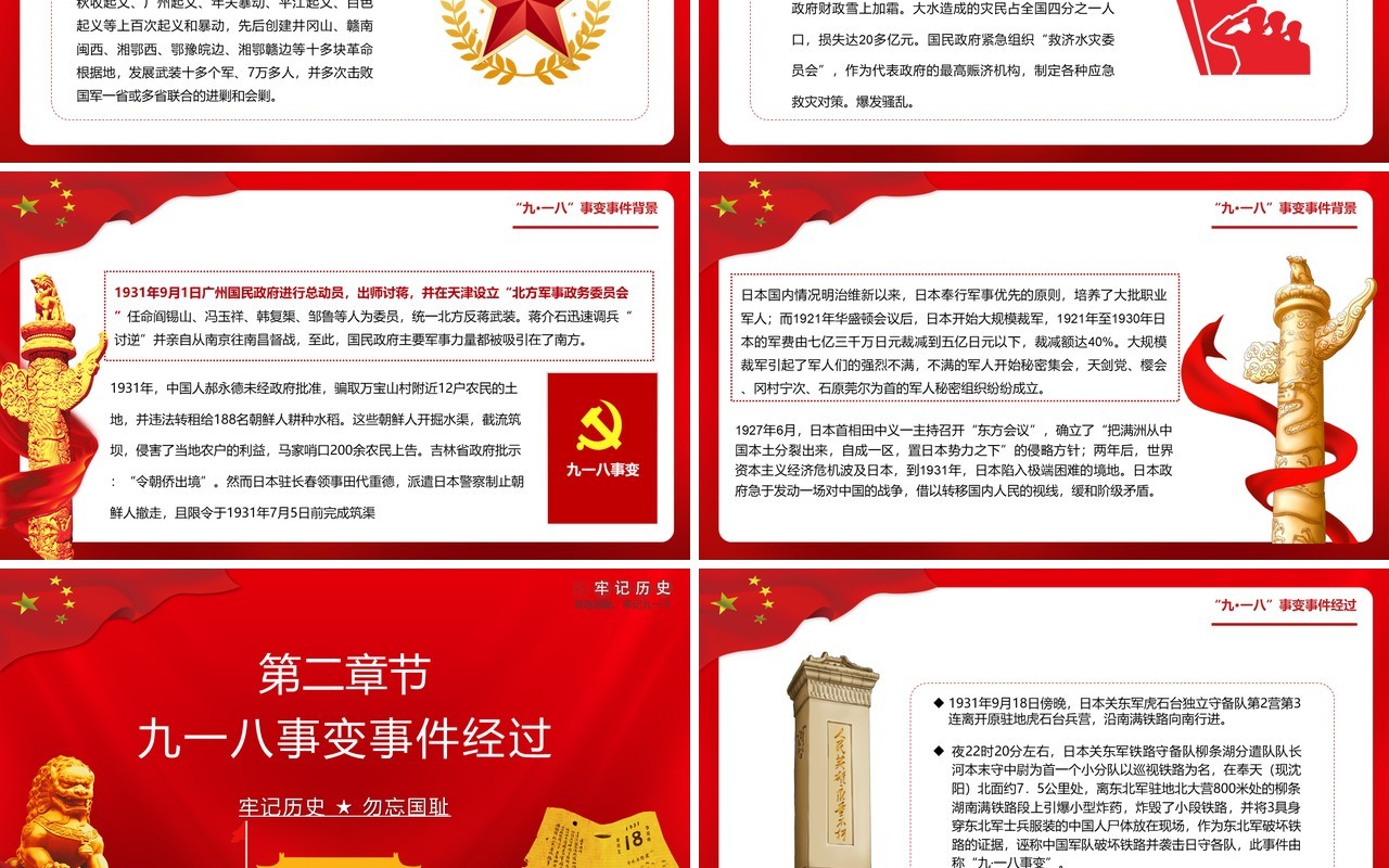 红色党政风勿忘国耻铭记九一八事变党课党建PPT模板