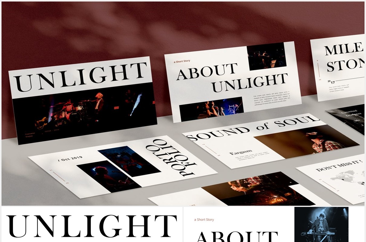 时尚简约图片排版设计摄影集展示PPT模板Unlight Powerpoint