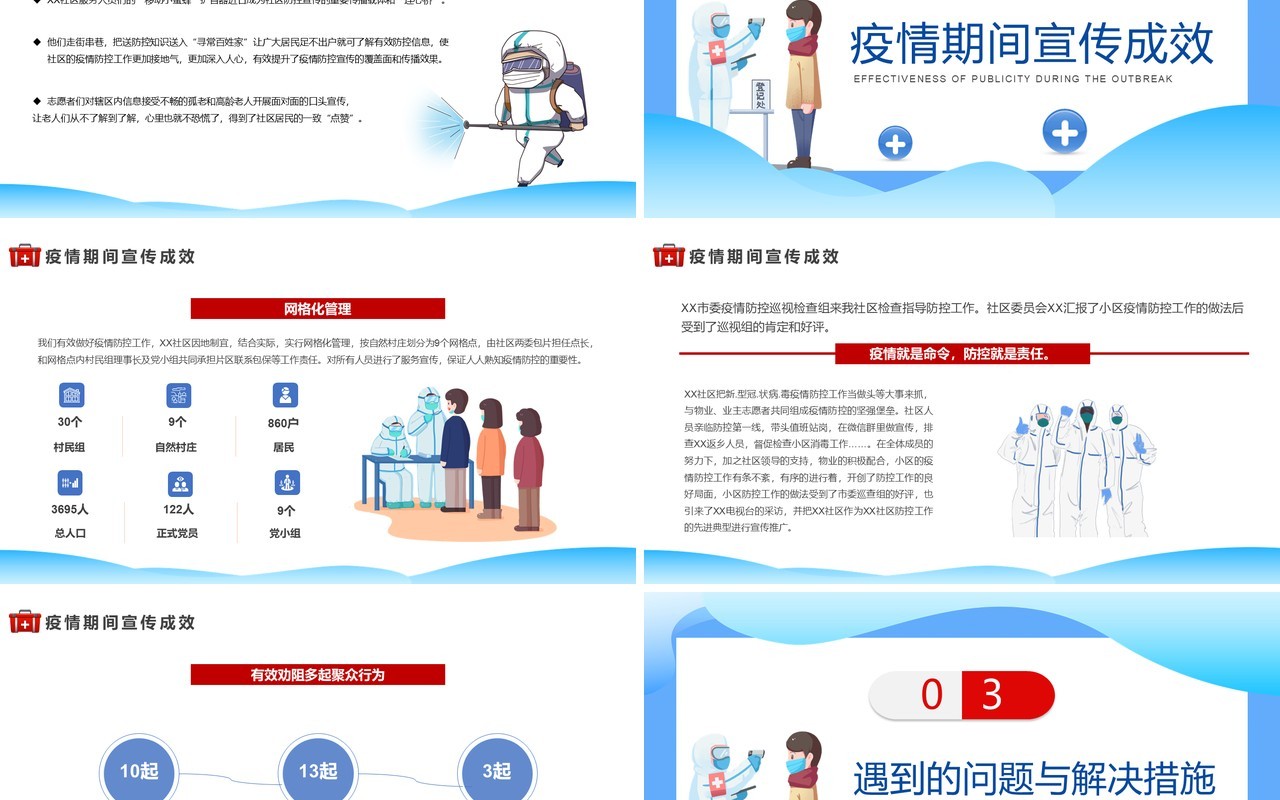 蓝色扁平化社区防疫防控工作总结PPT模板