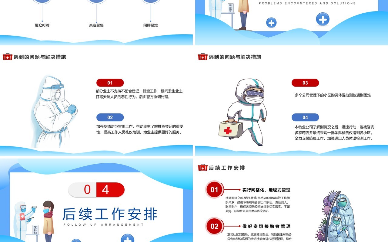 蓝色扁平化社区防疫防控工作总结PPT模板