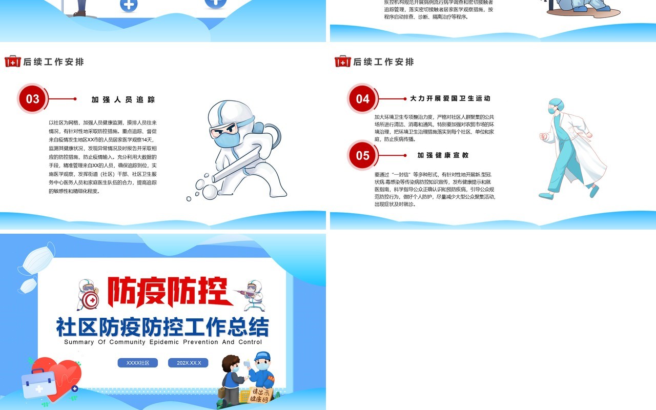 蓝色扁平化社区防疫防控工作总结PPT模板