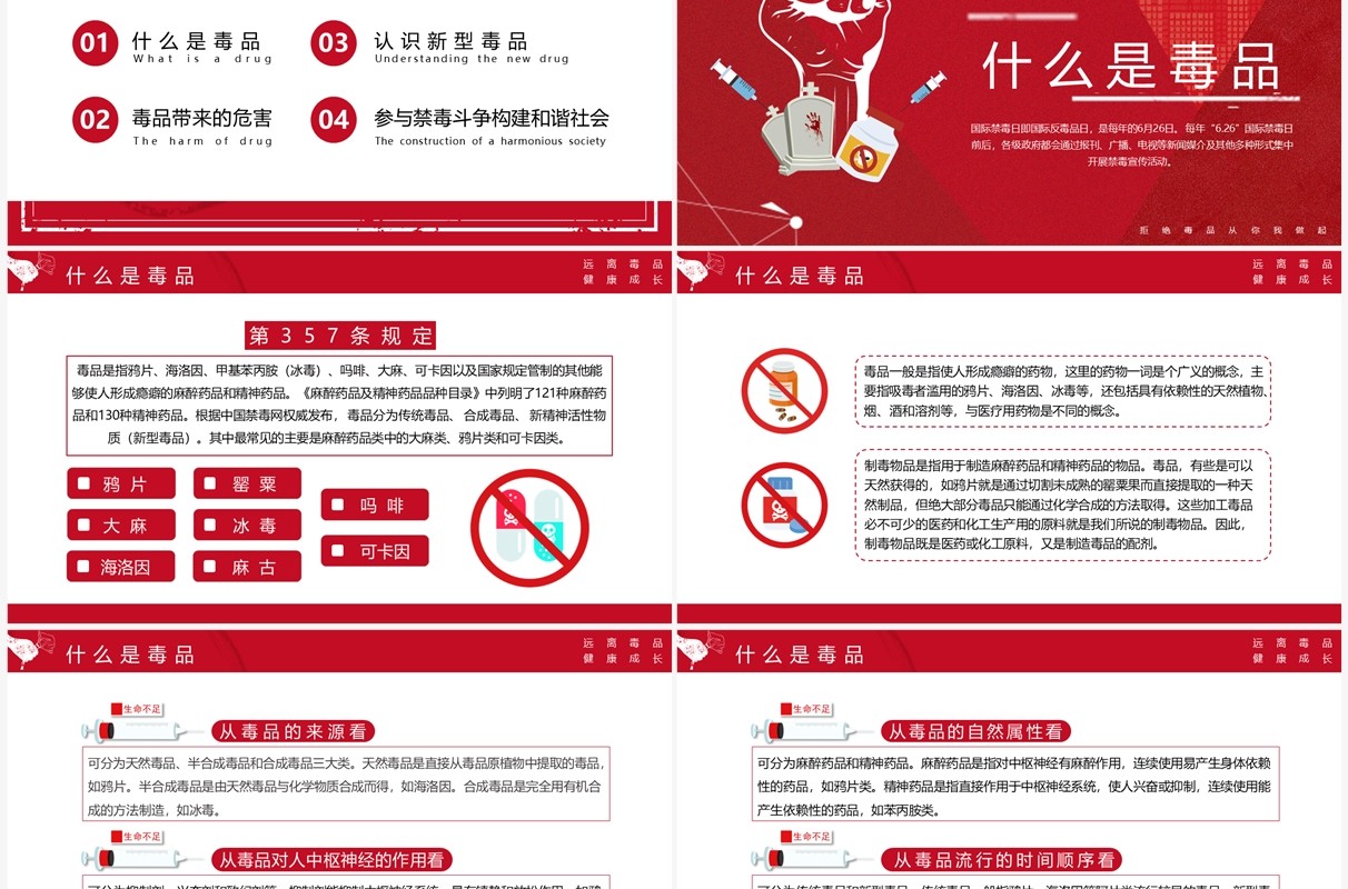 红色简约国际禁毒日科普宣传PPT模板