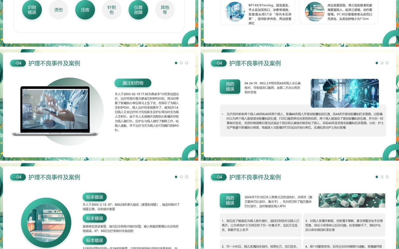 绿色清新风医疗护理不良事件PPT模板