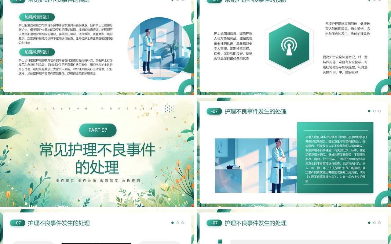 绿色清新风医疗护理不良事件PPT模板