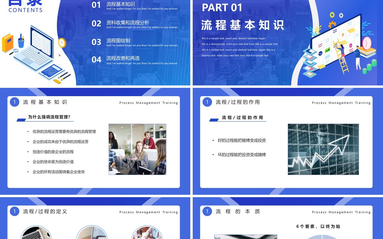 蓝色优质企业公司流程管理培训PPT模板