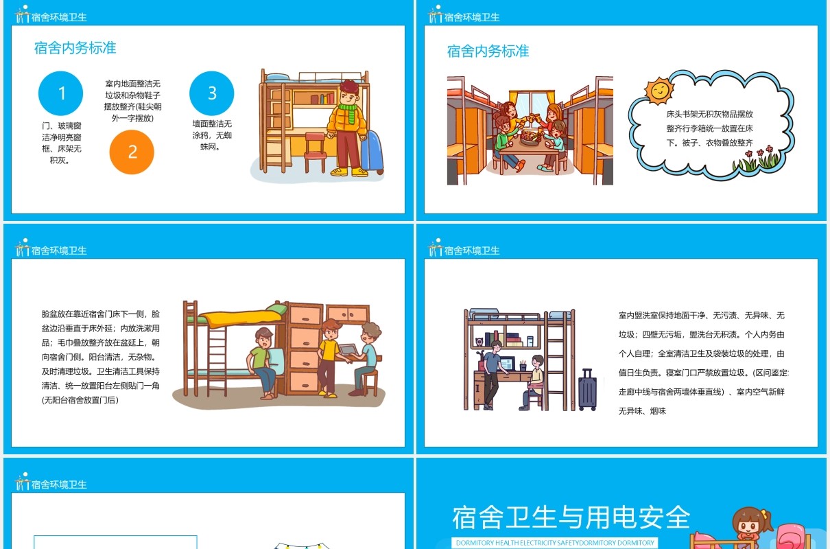 寝室宿舍卫生与用电安全教育培训课件动态PPT模板