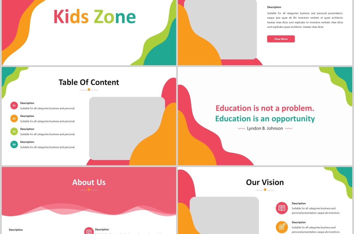 儿童趣味教育培训PPT图片排版设计模板Kids Zone - Playful Powerpoint Template
