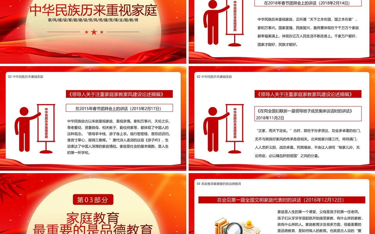关于注重家庭家教家风建设论述摘编PPT模板