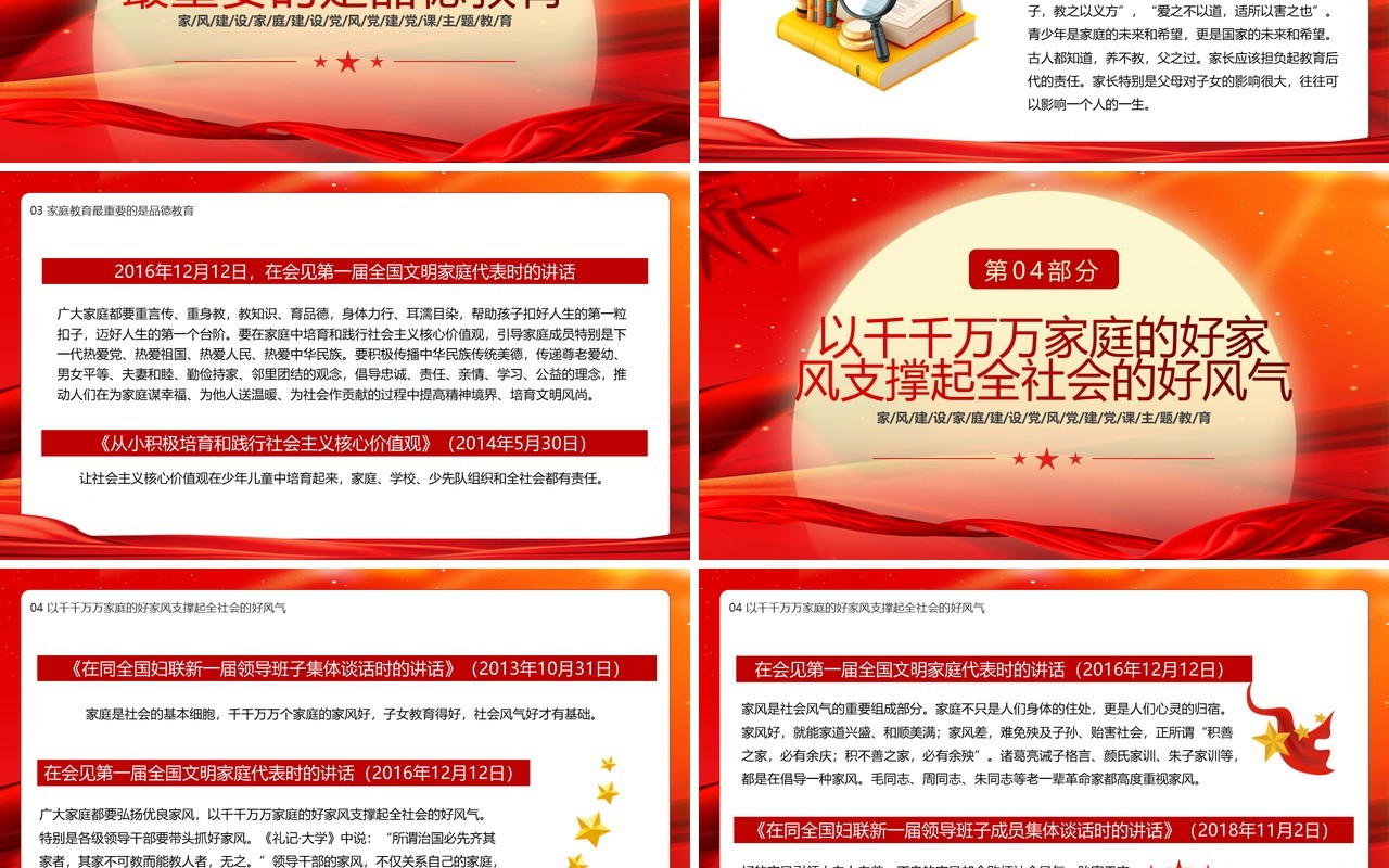 关于注重家庭家教家风建设论述摘编PPT模板