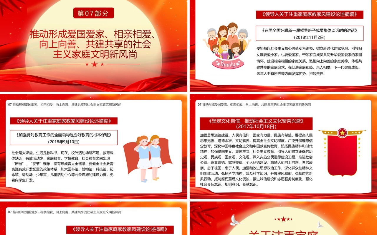 关于注重家庭家教家风建设论述摘编PPT模板