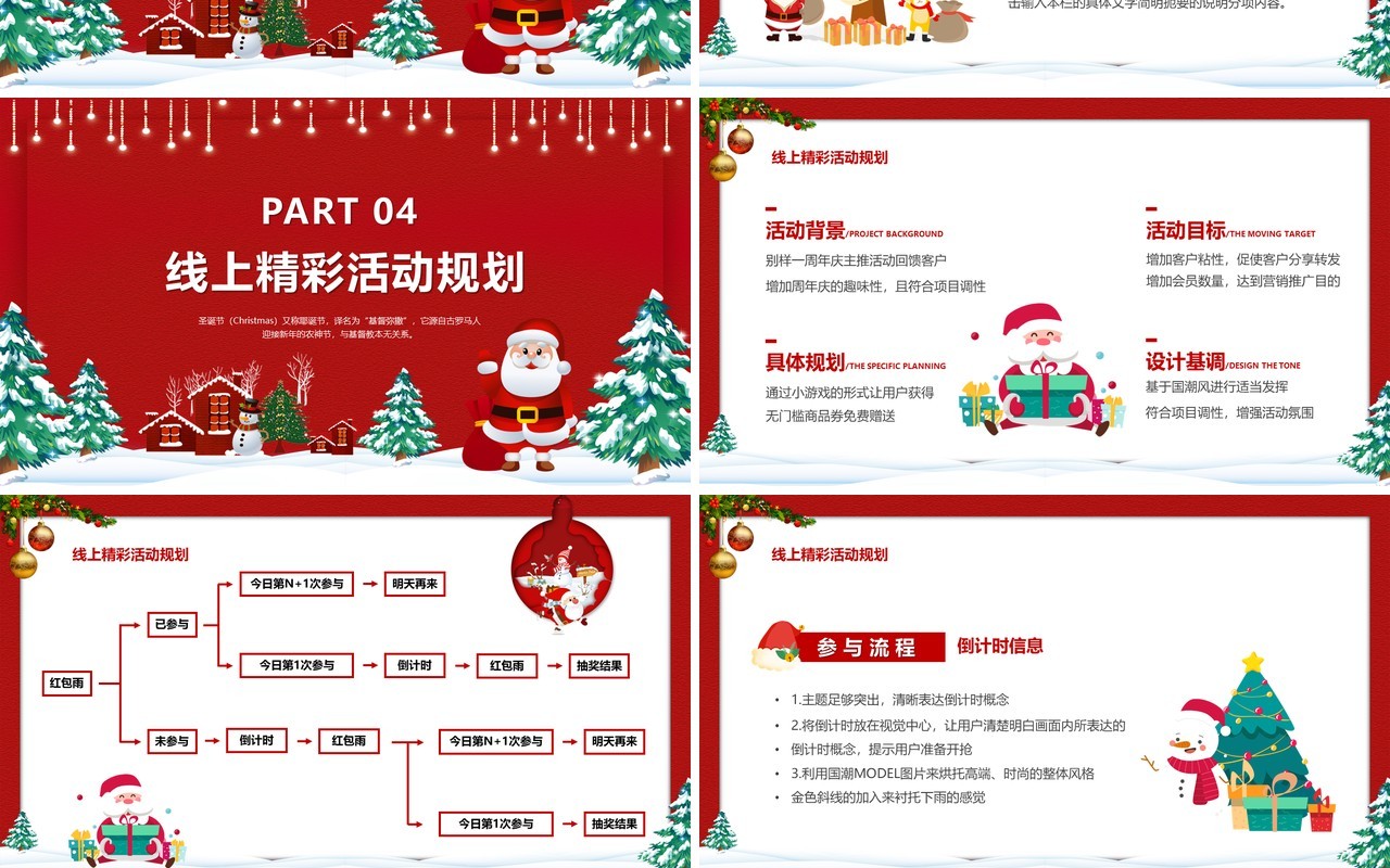 红色卡通风圣诞快乐节日策划PPT模板