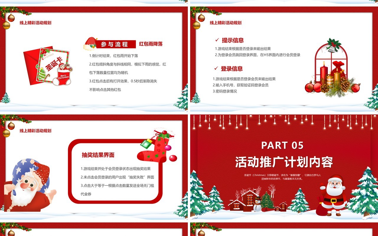 红色卡通风圣诞快乐节日策划PPT模板