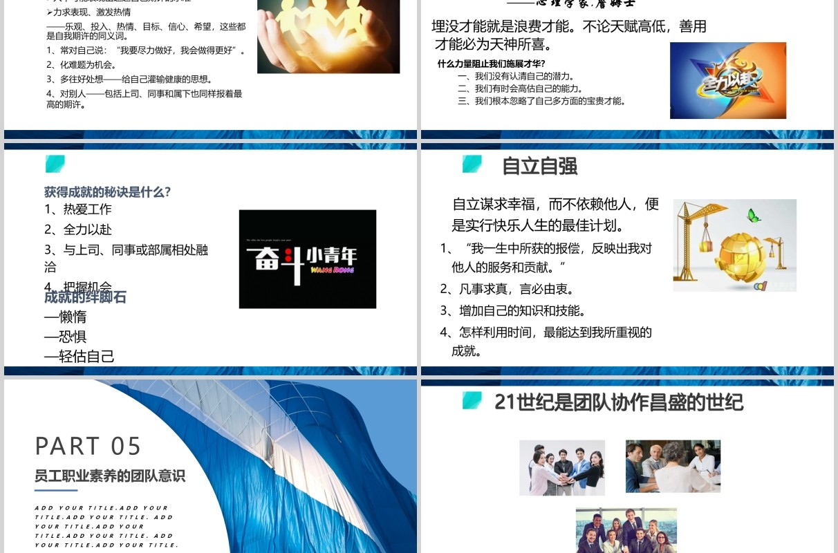 简洁员工职业素养与团队意识培训PPT模板