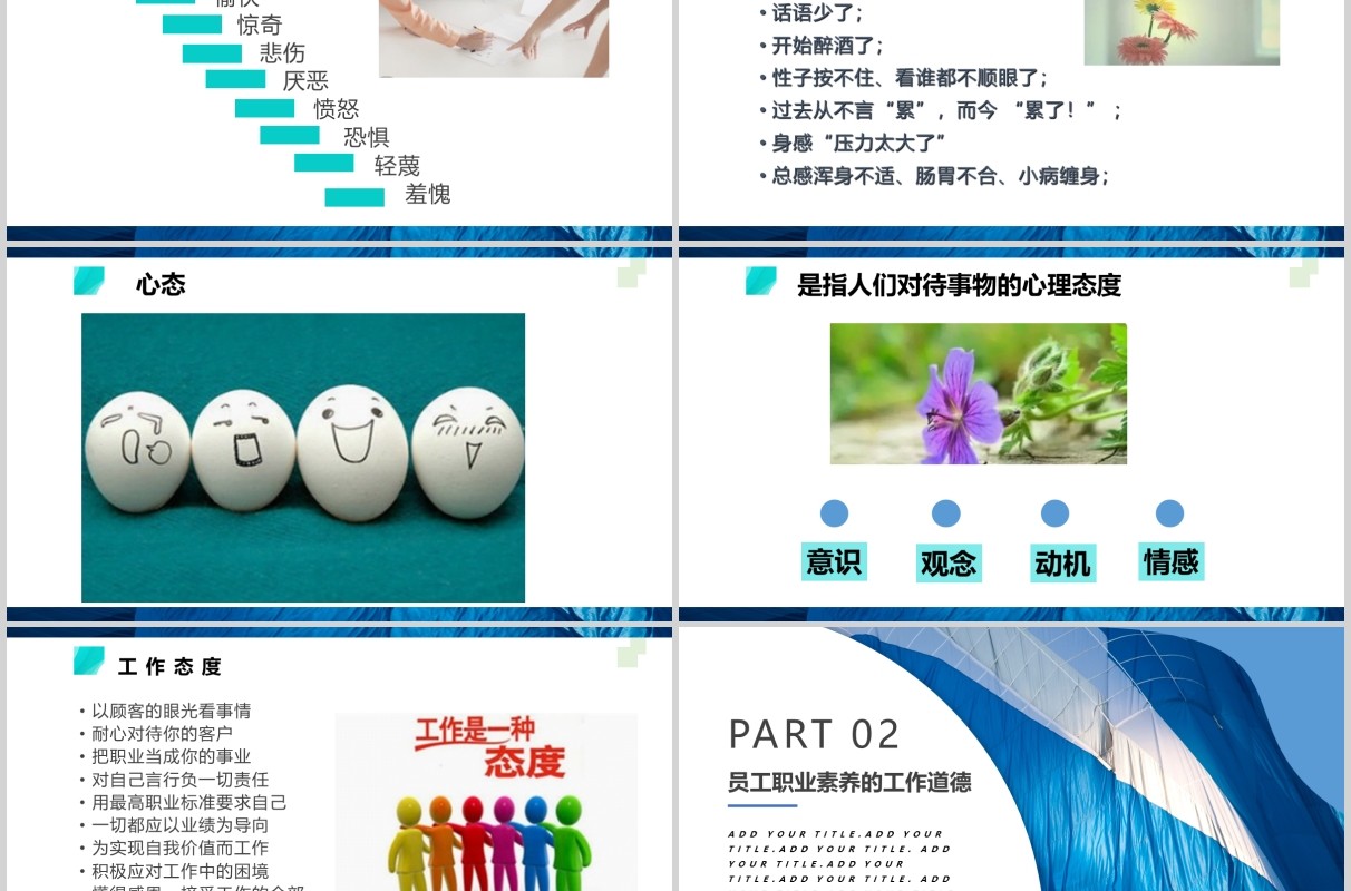 简洁员工职业素养与团队意识培训PPT模板