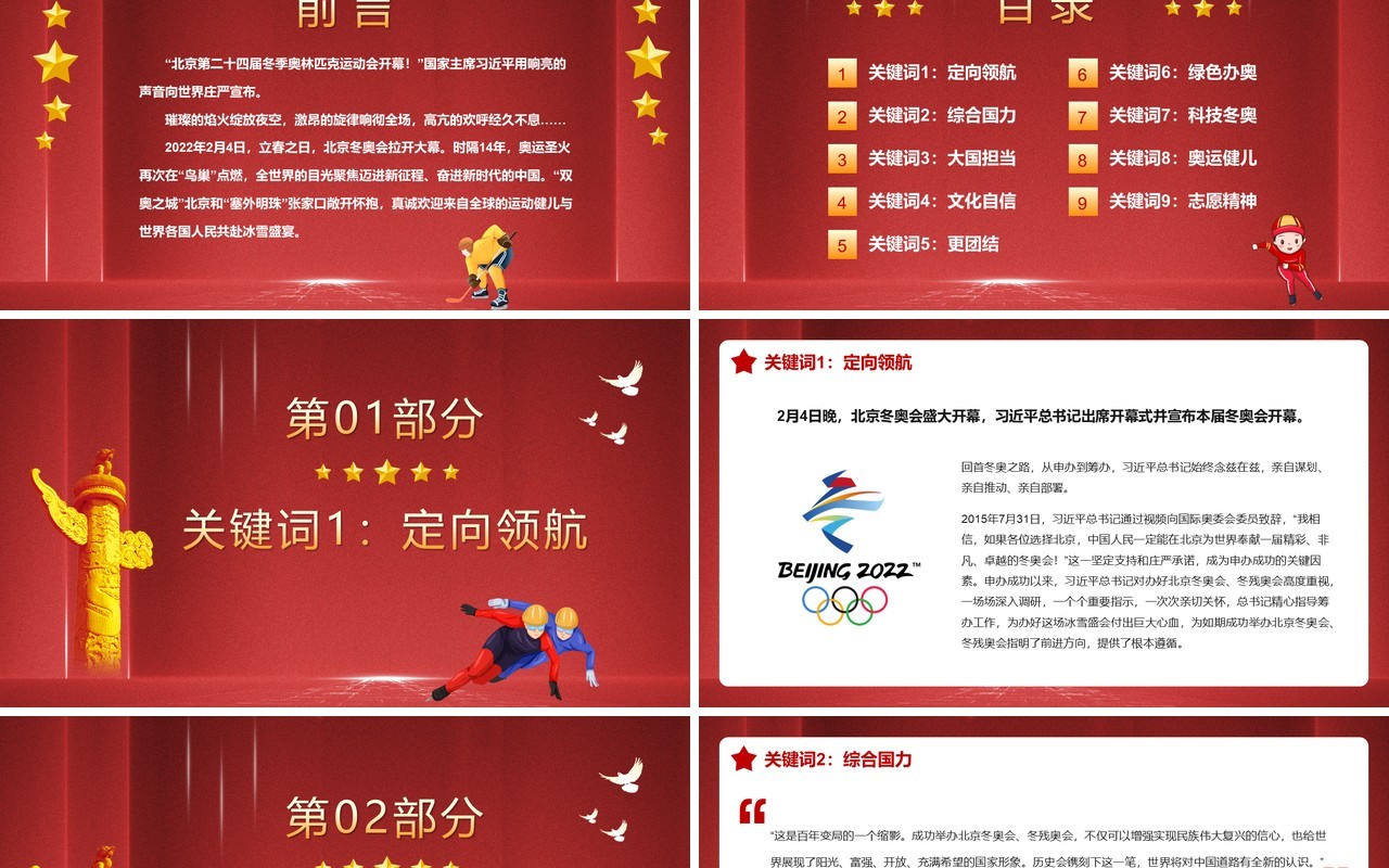 红色大气简约北京冬奥会开幕式现场随感PPT模板