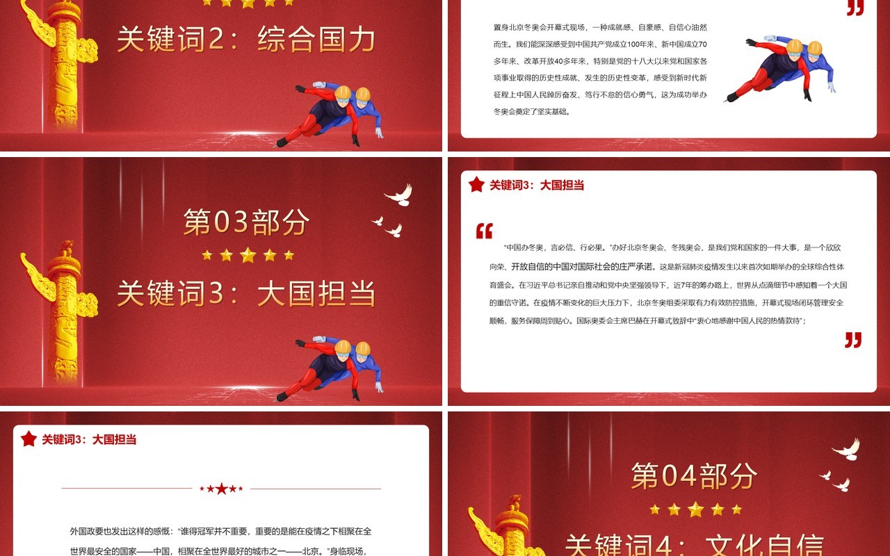 红色大气简约北京冬奥会开幕式现场随感PPT模板