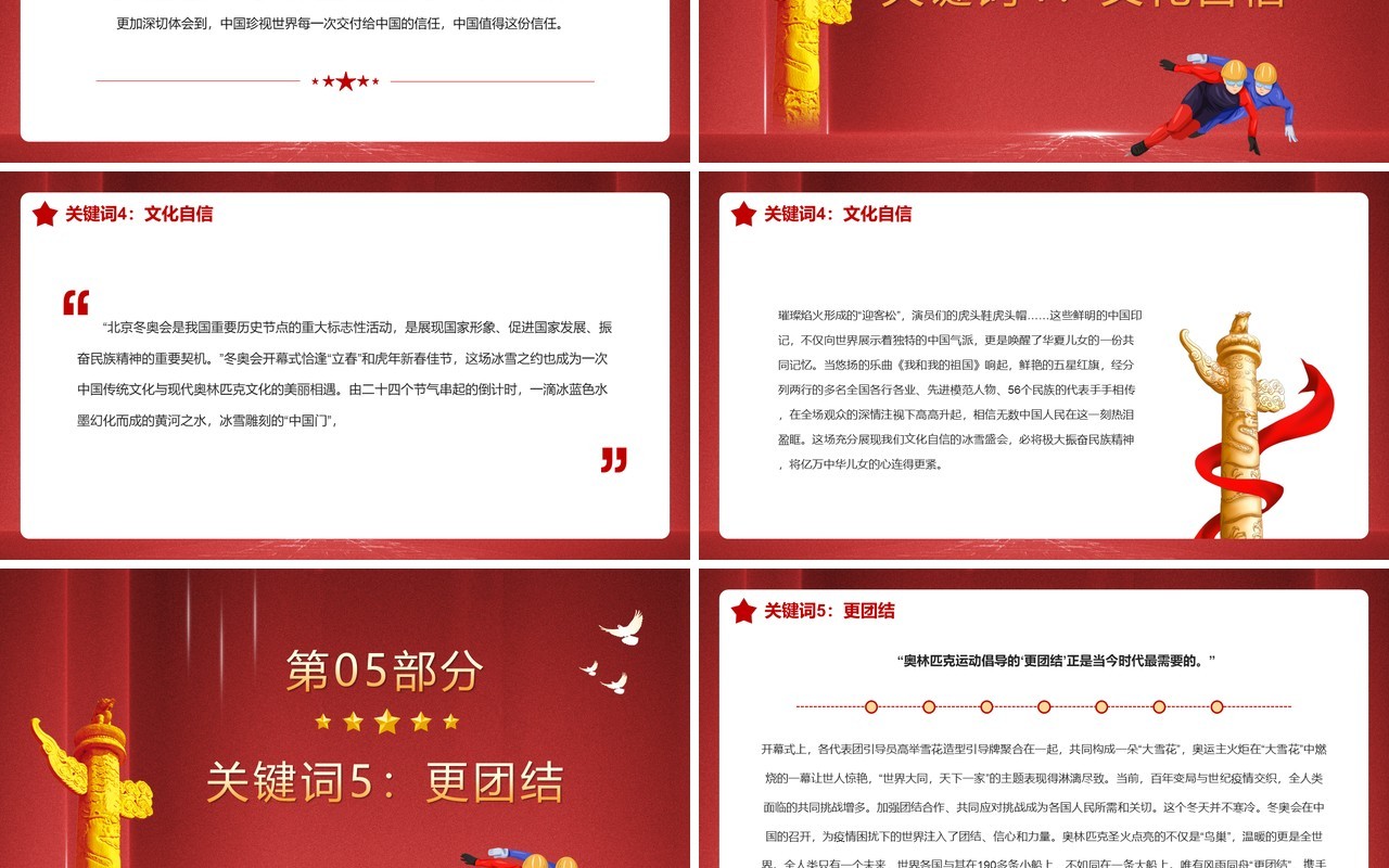 红色大气简约北京冬奥会开幕式现场随感PPT模板