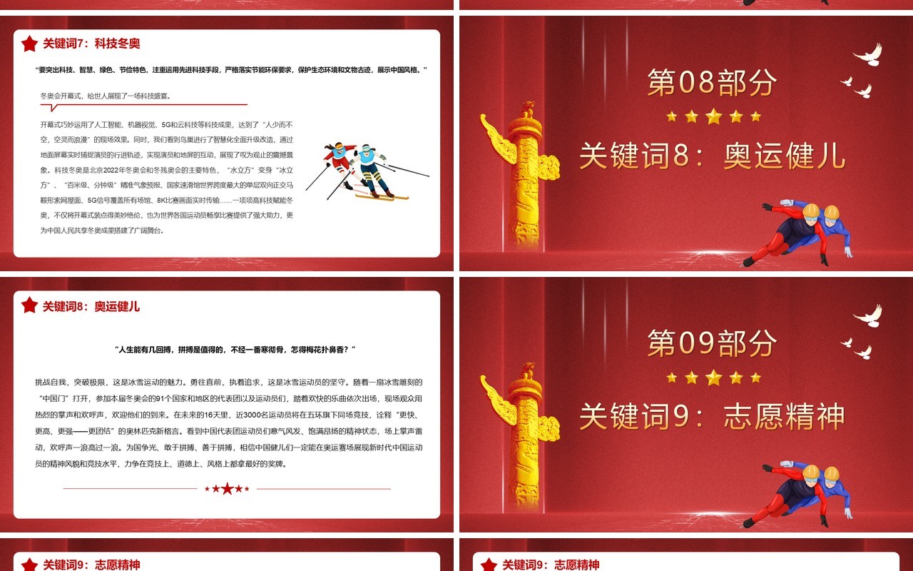 红色大气简约北京冬奥会开幕式现场随感PPT模板