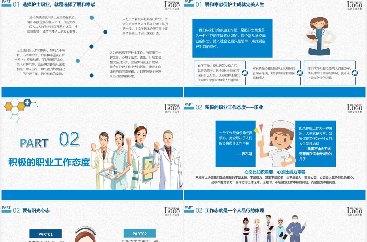 蓝色简约护士岗前培训医院课件PPT模板