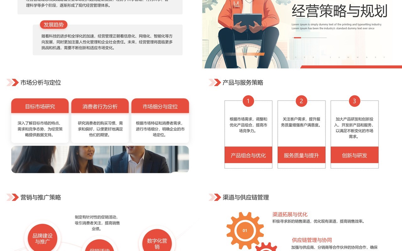 红色插画风企业经营管理培训PPT模板