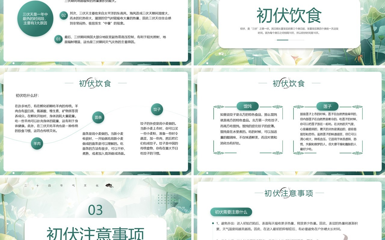 绿色简约清新风二十四节气之初伏PPT模板