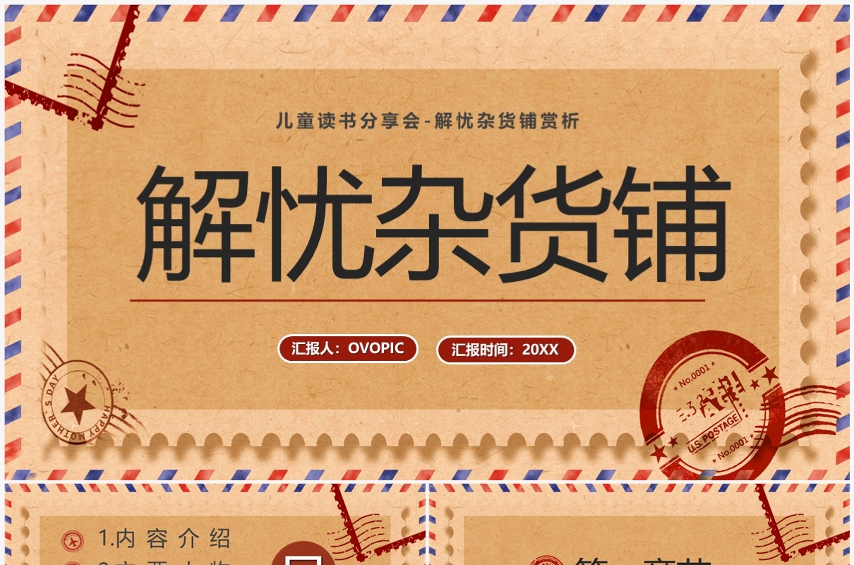 棕色复古风读书分享会解忧杂货铺PPT模板
