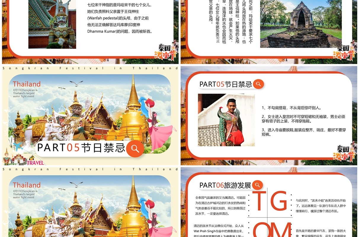 黄色卡通风泰国泼水节PPT模板
