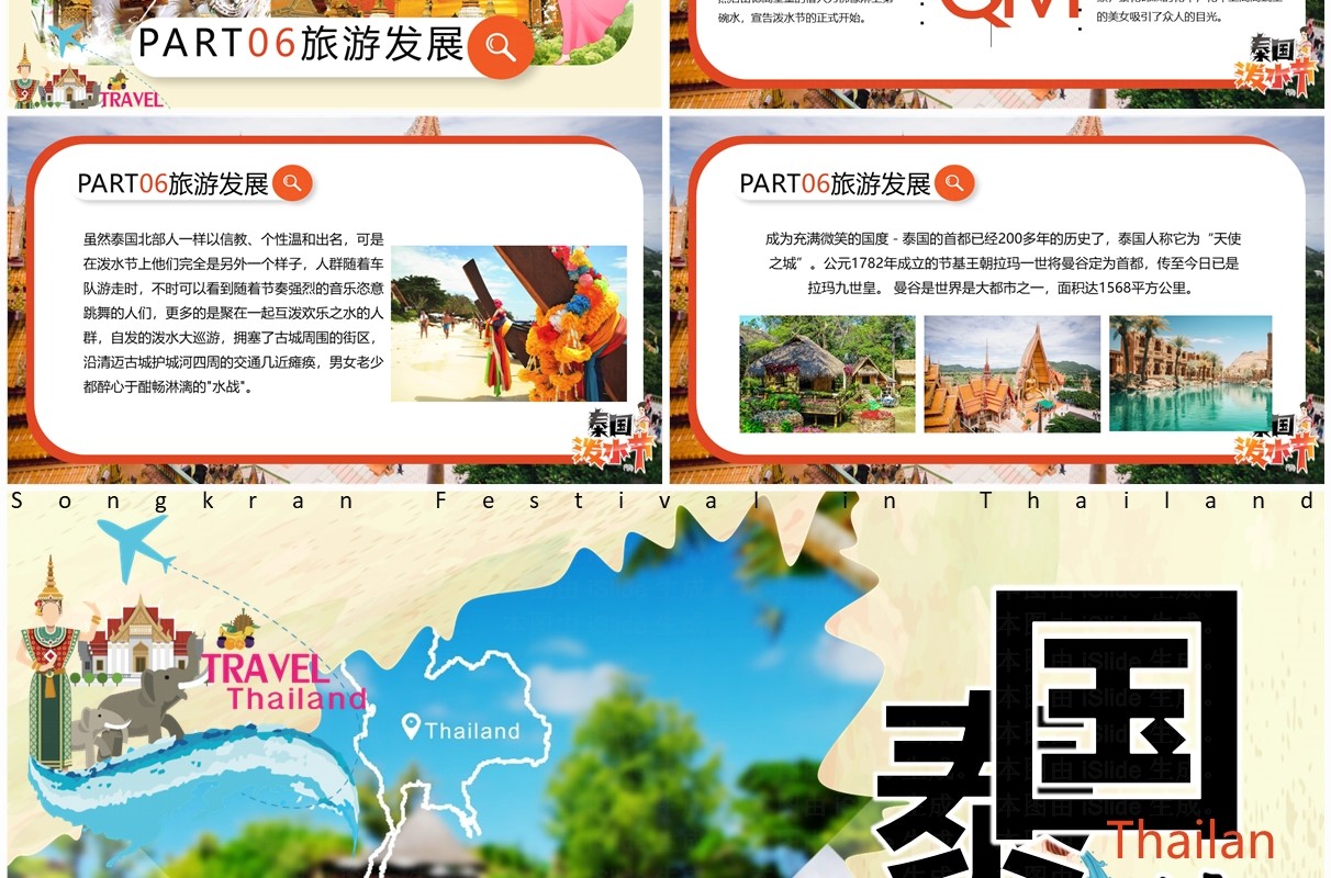 黄色卡通风泰国泼水节PPT模板