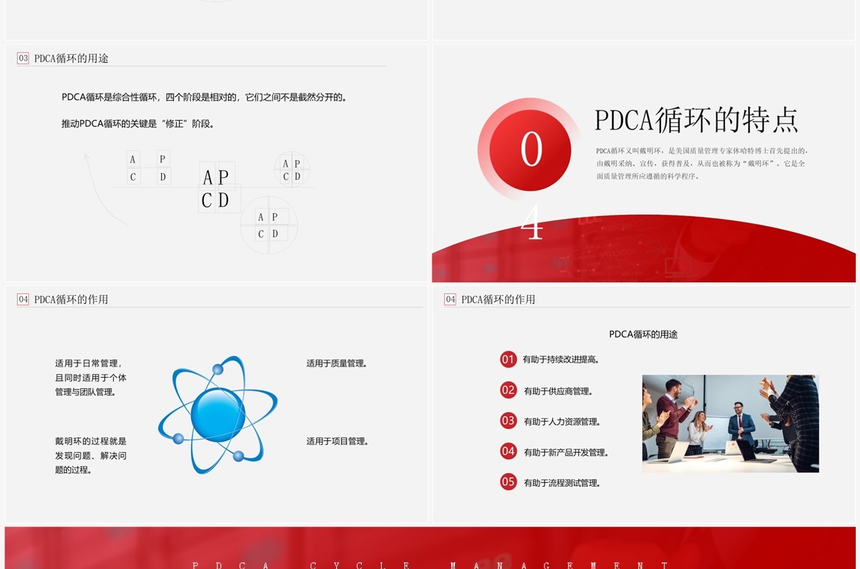 红色商务风pdca循环管理公司团队管理PPT模板