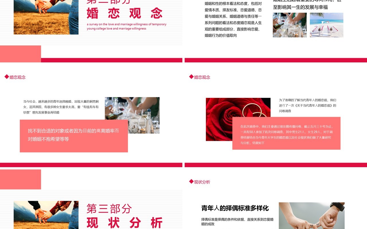 当代青年大学生婚恋意愿调查动态PPT模板