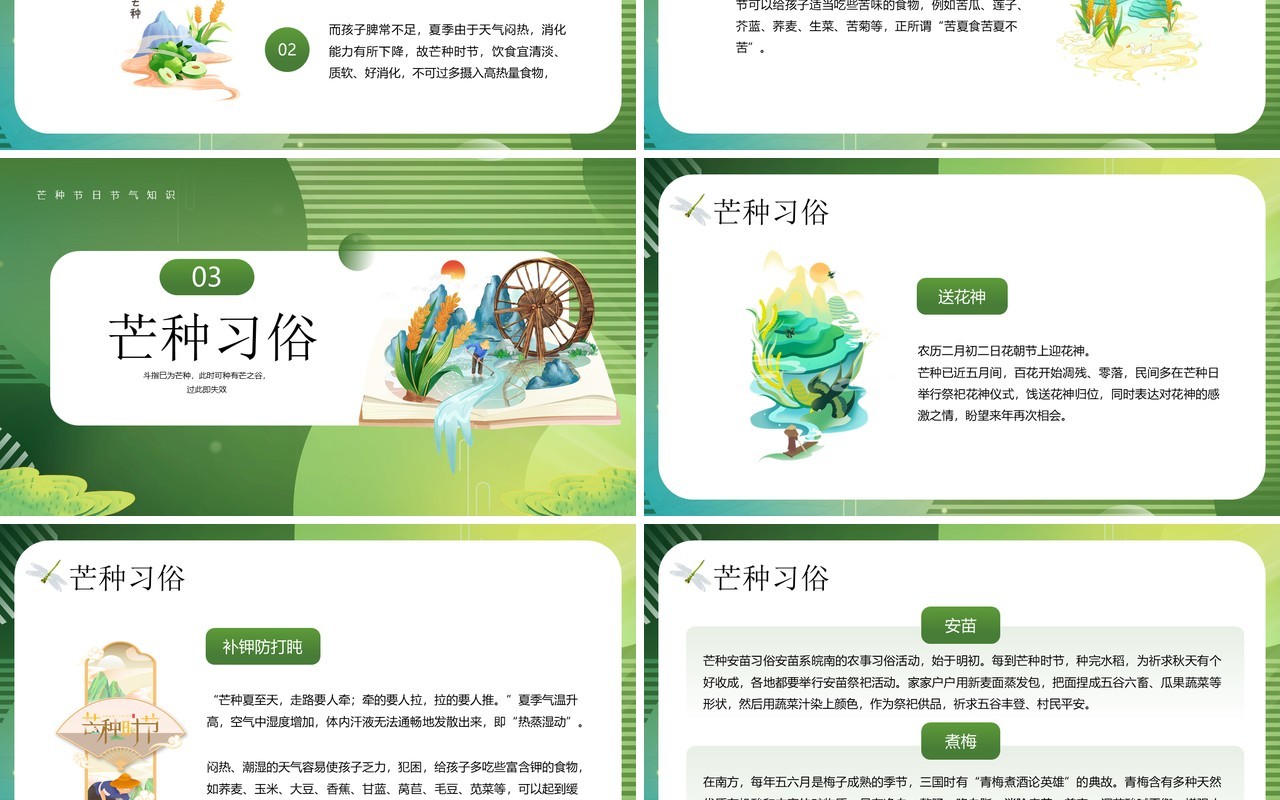 绿色插画风芒种节气文化知识PPT模板
