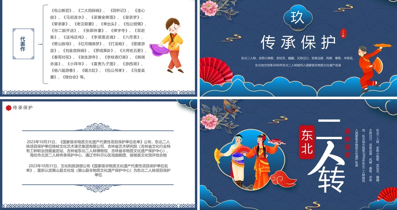 蓝色中国风非遗系列之东北二人转PPT模板