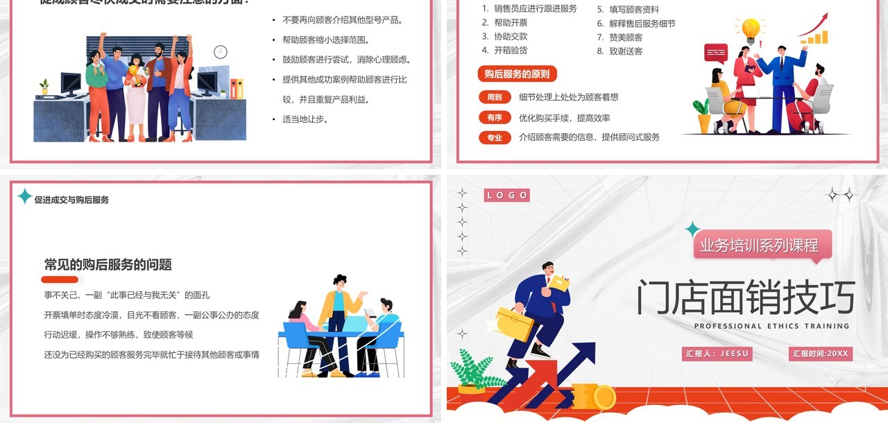 橙色卡通风门店面销售技巧PPT模板