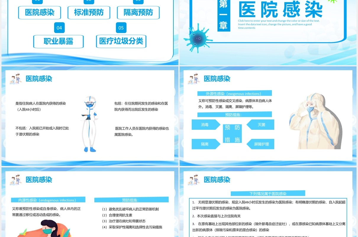 2021蓝色简约医院感染知识宣传介绍PPT模板