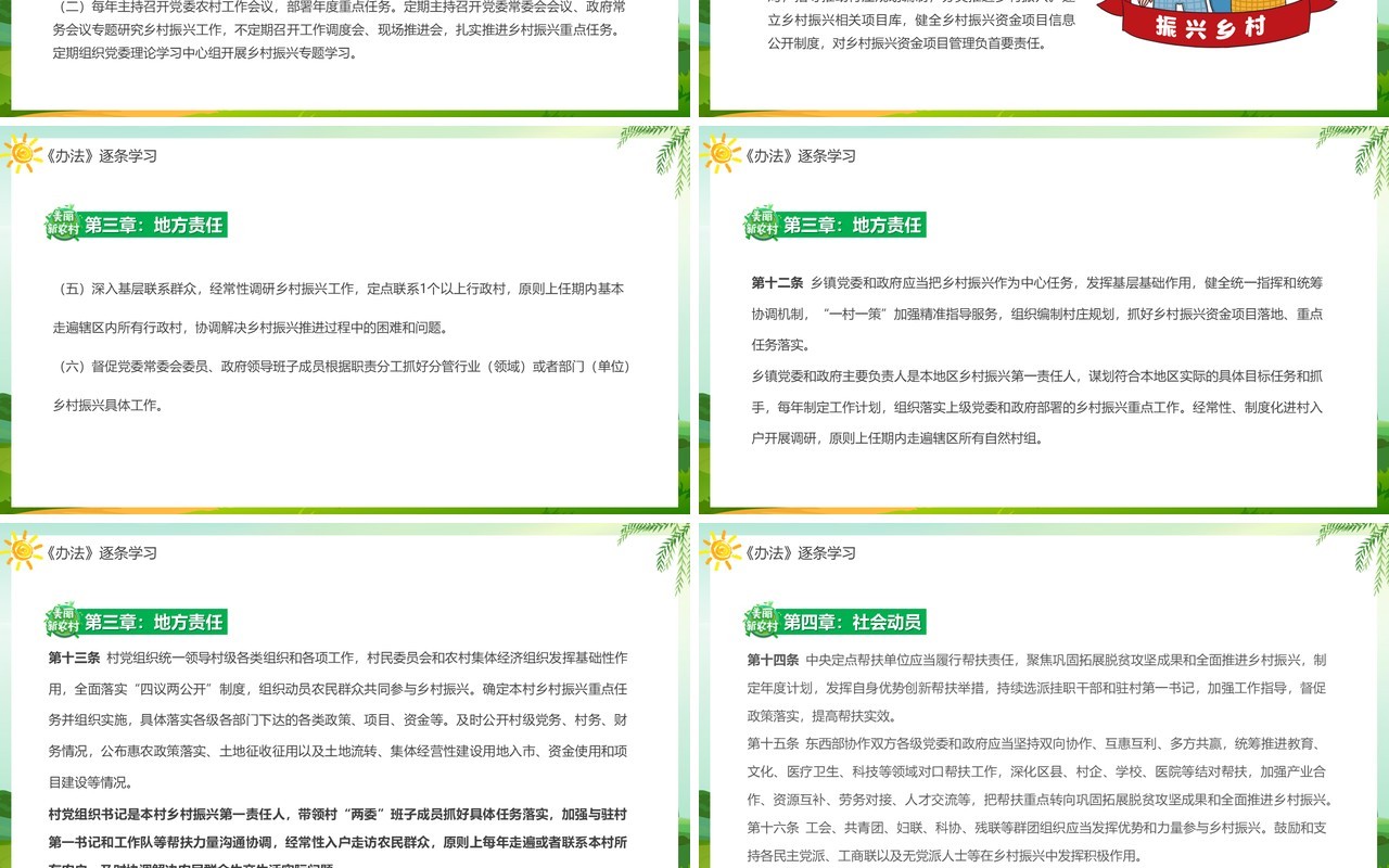 绿色卡通风乡村振兴责任制实施办法专题介绍PPT模板