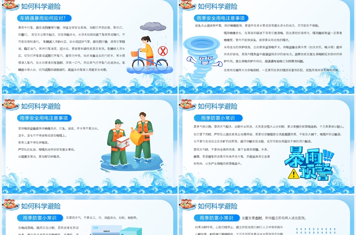 蓝色卡通风防洪防汛安全教育PPT模板