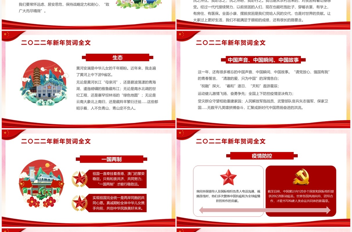 红色大气2022新年贺词党课学习PPT模板
